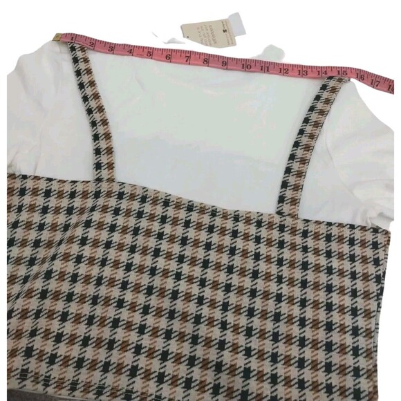 Self Esteem Women's Juniors' Printed Layer-Look Top Beige Large Plaid Coord New - Picture 10 of 16